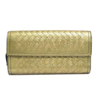 Bottega Veneta Gold Intrecciato Long Wallet (Bi-Fold) (Pre-Owned)