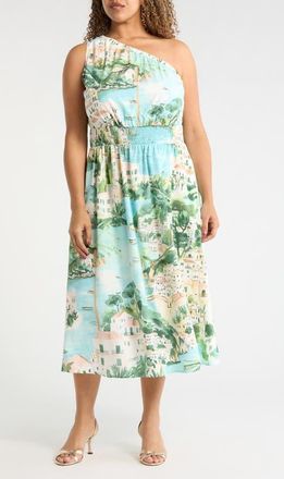 Sugarlips Piti Town Islay Smocked Midi Dress in Aqua-Multi at Nordstrom, Size 1 X