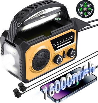 OEM Radio Solar De Emergencia 16000, Radio Port&aacute;til De Manivela, Radio Solar Am/fm Con Br&uacute;jula, Cargador Usb, Linterna Y Alarma Sos Para Acampar Y Hacer S