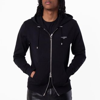 Balmain Flock Logo Zip Up Hoodie, Size Small