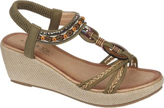 Jo & Joe Ladies Embellished Trim Elasticated Back Strap Wedge Sandals (Khaki, UK Footwear Size System, Adult, Women, Numeric, Medium, 6)
