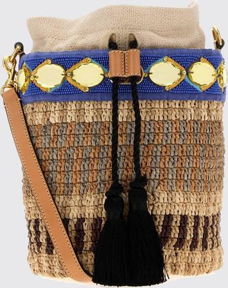 Valentino Garavani Mini borsa a secchiello VLogo Signature in rafia con ricami