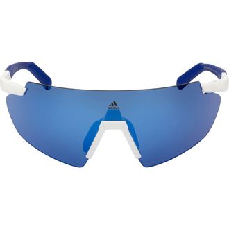 adidas 00mm Shield Sunglasses in White /Blue Mirror at Nordstrom