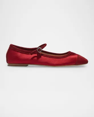 Aeyde Uma Cap-Toe Satin Mary Jane Ballerina Flats