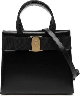 Ferragamo Pre-owned Handbags, female, Black, Size: ONE SIZE Pre-owned Vara Ribbon Leather 2way Bag