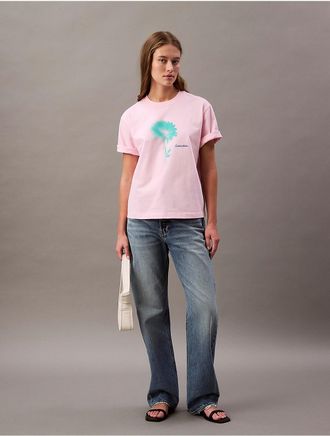 Calvin Klein Jeans Calvin Klein Womens Faded Flower Graphic Boxy T-Shirt - Pink - XS