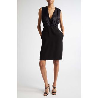 Max Mara Vittor Pleated Overlay Sleeveless Cady Dress in Black at Nordstrom, Size 14