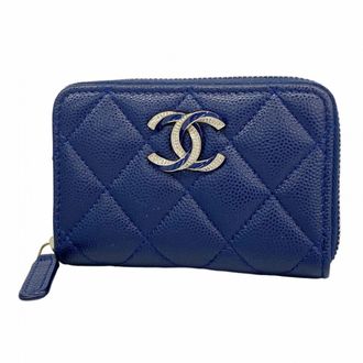 Chanel Navy Grained Calfskin Coin Purse/Coin Case (Pre-Owned)