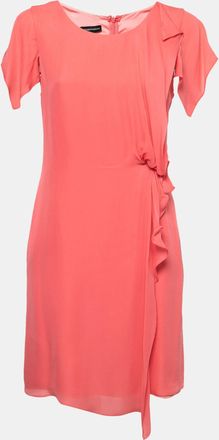 Emporio Armani Salmon Pink Silk Draped Detail Midi Dress