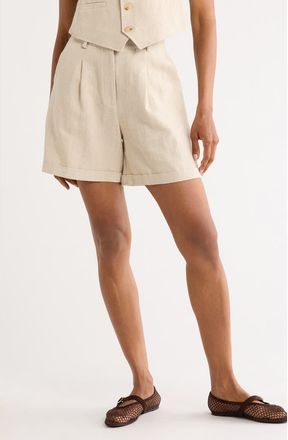 FRNCH Coraline Woven Linen Blend Shorts in Beige at Nordstrom Rack, Size X-Small