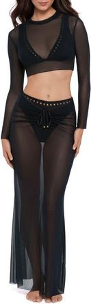 Steve Madden Sheer Mesh Crop Cover-Up Top in Black at Nordstrom, Size X-Small