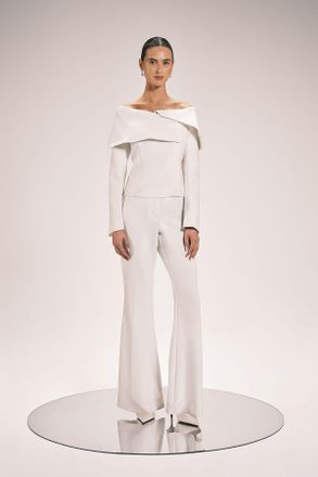 Karen Millen Womens Compact Stretch Satin Side Tailored Straight Leg Trouser - White - Size 16 UK
