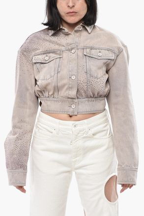 Off-white SEASONAL Cropped Denim Jacket with Rhinestones Off-White