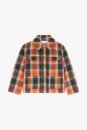 Ganni Mandarin Orange Blazer in Graphic Check - Size 10/12 Recycled Wool