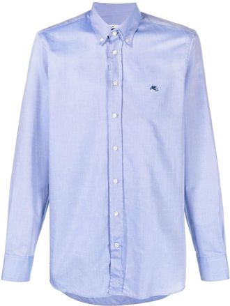 Etro logo-embroidered long-sleeve shirt - men - Cotton - 38 - Blue