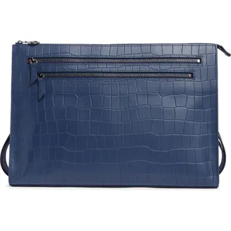 Longchamp Croc-Embossed Crossbody Bag in Navy at Nordstrom Rack