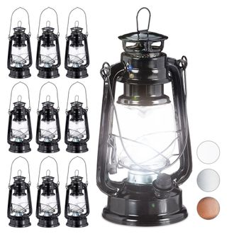 Relaxdays 10 Faroles Led, L&aacute;mpara Vintage Decorativa, A Pilas, Linterna El&eacute;ctrica Retro, Negro