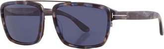 Tom Ford Sunglasses Rectangle Full Rim, Colored Havana Frame And Blue Lens Ft078055V