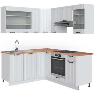 Vicco Cocina Esquinera Fame-line, Casa De Campo Blanca/blanca, 160 X 190 Cm, Et Roble