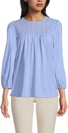 Lands End 3/4 Sleeve Eyelet Mix Flowy Top in Light Sea Blue at Nordstrom, Size X-Large