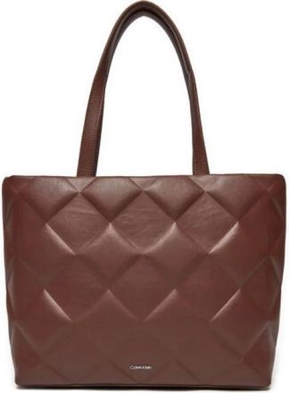 Calvin Klein Tassen, Dames, Bruin, ONE Size, Leer, Bruine Tote Bag