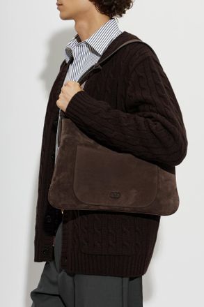 Valentino Garavani Suede Bag With Logo, Mens, Brown