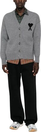 Ami ADC Cardigan - Heren - Vesten - Grijs - M - Wol - Truien & Vesten