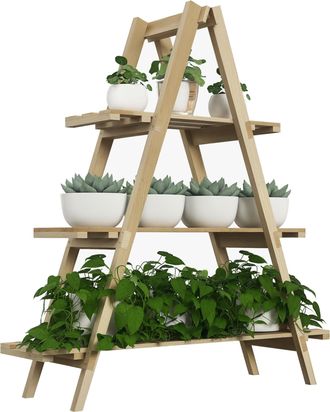 OEM Soporte Para Plantas Plegable De Madera Estanter&iacute;a Para Macetas De 3 Niveles Con Marco En A 100x36x112 Cm Natural
