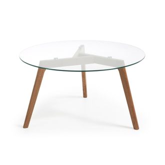 Kavehome Mesa de centro Kirb cristal y estructura de madera maciza de roble &Oslash; 90 cm