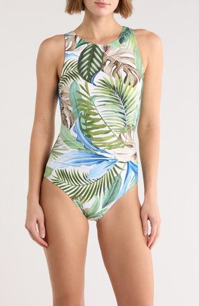 Jantzen Farrah High Neck One-Piece Swimsuit in White at Nordstrom Rack, Size 18
