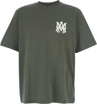 Amiri Tops, Heren, Groen, L, Katoen, T-shirt met ronde hals en logoprint op de voorkant