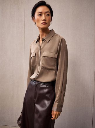 Contemporaine Womens Flap pockets stretch silk shirt