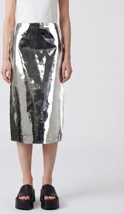 Jil Sander Gonna midi a tubino in pelle ovina laminata a vita alta