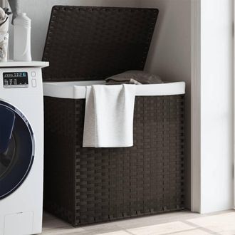 vidaXL Cesto De Ropa Sucia 2 Secciones Rat&aacute;n Marr&oacute;n Oscuro 53x35x57 Cm Vidaxl
