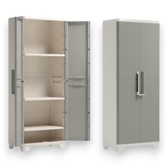 Keter Linear Wood Armario Exterior De Resina Efecto Madera De 2 Puertas Con Cerradura Y Candado