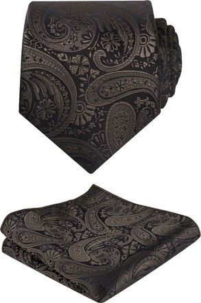 Alizeal Mens Paisley Tie and Hanky Formal Casual Classic Wedding Business Necktie and Pocket Square Set, Coffee