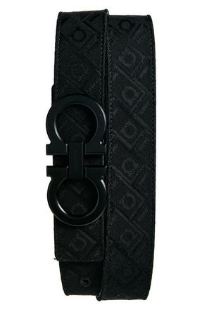 Ferragamo Double Gancio Jacquard Belt in Nero/Logo at Nordstrom, Size 100 Eu