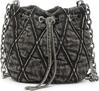 Diesel Charm-D - Bucket bag in acid-wash quilted denim - Shoulder Bags - Woman - Grey