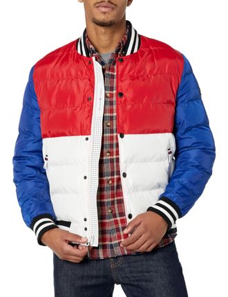 Tommy Hilfiger Mens Quilted Varsity Puffer Bomber, Bright Combo, S