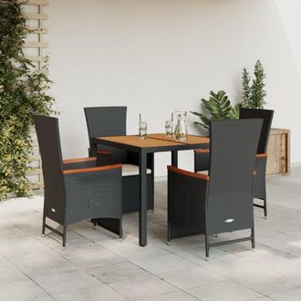 vidaXL Set De Muebles Jard&iacute;n 5 Pzas Con Cojines Rat&aacute;n Sint&eacute;tico Negro Vidaxl