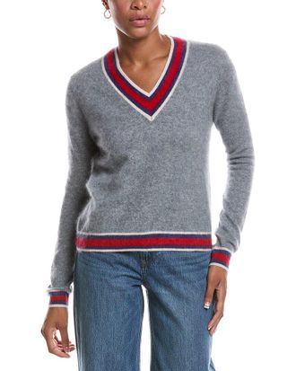 Autumn Cashmere Striped V Cashmere Tennis Sweater