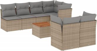 vidaXL Set De Sof&aacute;s De Jard&iacute;n Y Cojines 8 Pzas Rat&aacute;n Pe Beige Mezcla Vidaxl