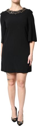 Dolce & Gabbana Womens Black Crystal Embellished Round Neck Mini Dress