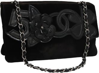 Chanel Camellia No.5 Chain Flap Bag Velvet Black Velvet Bag (Pre-Owned)