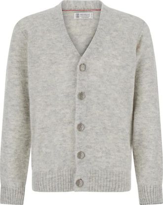 Brunello Cucinelli Cardigan con scollo a V in alpaca e cashmere - - Knitwear - Uomo - Grigio - XL