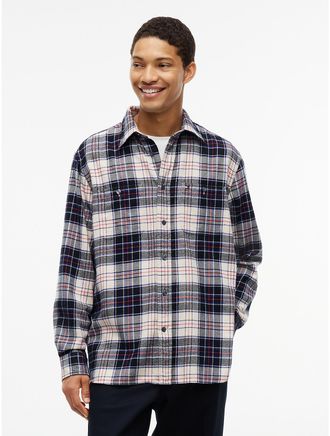 Tommy Hilfiger Mens Classic Fit Tartan Flannel Shirt - Ivory Silk/Check - XXL