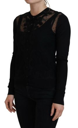 Dolce & Gabbana Womens Floral Lace Silk Cardigan Black Nylon
