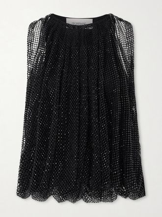 Sportmax Top In Mesh Arricciato Con Cristalli - Nero