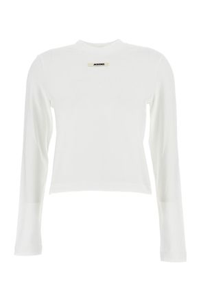Jacquemus Cropped Long-Sleeve T-Shirt with Ribbed Neckline and Grosgrain Logo