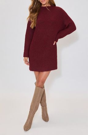 VICI Collection About Town Long Sleeve Rib Sweater Dress in Burgundy at Nordstrom, Size X-Large
